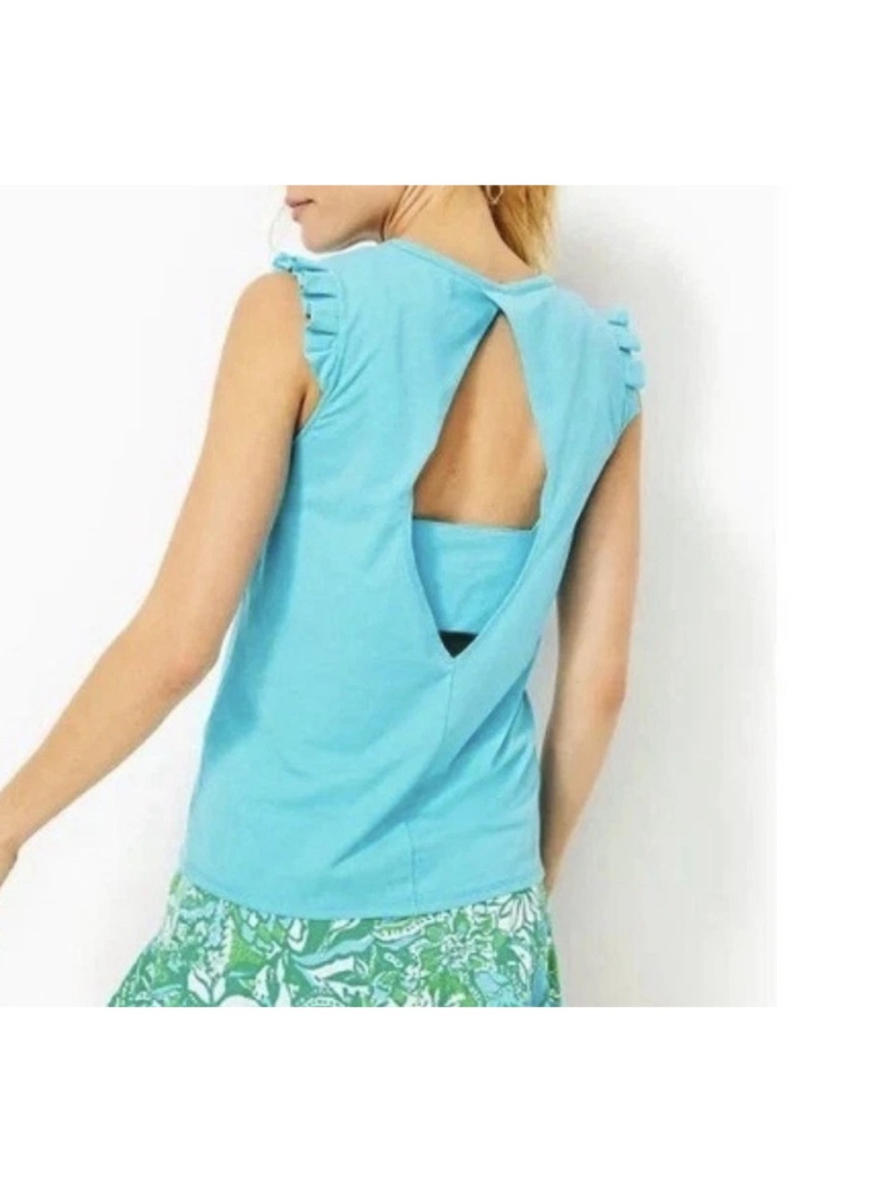 Lilly Pulitzer Luxletic Braxton Tank Top Resort Amalfi blue Ruffle Shoulder S N